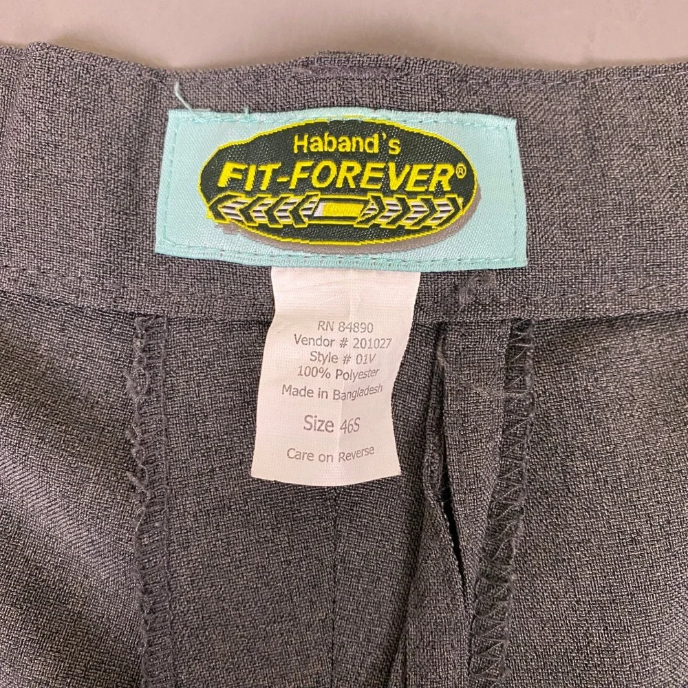 Haband Fit-Forever Dress Pants Mens 46x24.5 46S Gray Flat Front Polyester